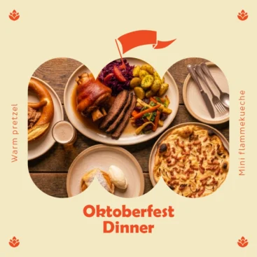 souper Oktoberfest à Bromont avec repas quatre services, bière et ambiance festive bavaroise.