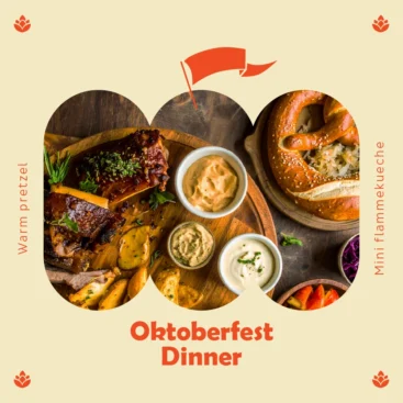 souper Oktoberfest à Bromont avec repas quatre services, bière et ambiance festive bavaroise.